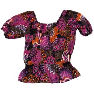 Pure Energy Floral Women's Top - Black, Pink, Orange Size 2